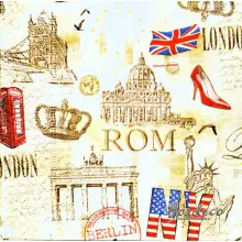 Serwetka do decoupage miasta świata i ich symbole 25x25 Paper+Design Unikat